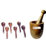 CRAFTYKART Wooden Masala/Spice Spoons with Wooden Mortar and Pestle Set