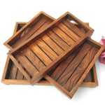 Wooden Hand Crafted Serving Tray Set of 3 - Large, Medium and Small - for Multipurposes