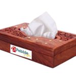 Wooden Tissue Box Napkin Holder Cover with Brass Inlay & Velvet Interior 10 x 6 Inches