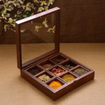 Wooden Utility/Masala Box Spice Box - Sheesham Wood Spice Box Container - Spice Storage Container with  Wooden Spoon