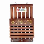 Wooden Letter Rack Cum Key Holder Hanger Copper Brass Carved Decor Handicraft