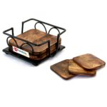 CRAFTYKART Wrought Iron Square Shaped Black Tea Coasters Set of 6 | Tabletop Coasters for Tea Coffee Cups Mugs Beer Cans Bar Glass for Office Home