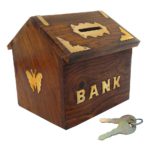 CRAFTYKART Wooden Money Bank, Coin Holder, Piggy Bank for Kids -Adults (Small HUT)