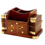 Wooden Pen Stand/Coaster Set with Brass Inlay Works Decorative Holder