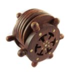 CRAFTYKART Fancy Vintage Ship stearing Wheel Shaped Wooden Tea Coaster Set