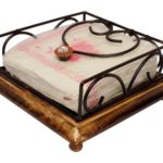 CRAFTYKART Wooden and Wrought Iron Tissue and Napkin Holder for Dining Table (8x8-inch, Brown)