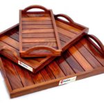 CRAFTYKART Wooden Sheesham Wood Serving Tray Set -3 - Standard Size (Brown)