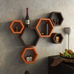 Hexagon Designer Storage Shelf, Set of 6 (Orange and Brown)