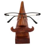 Wooden Nose Shaped Spectacle Specs Eyeglass Holder Stand with brown Moustache