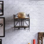 Wrought Iron & Wood Set Top Box Stand with 2 Hooks - Multi Purpose | Set Top Box Holder for Wall | Wall Decorative Set Top Box Storage