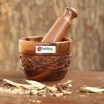 CRAFTYKART Wooden Kitchen Okhli Masher Mortar Pestle with intense carving
