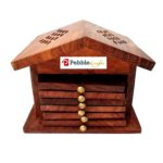 CRAFTYKART Wooden Handmade Hut Shape Tea Coasters for Home -Set of 6 (Brown)