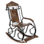 Wood & Wrought Iron  Foldable Arm Rocking Chair | Resting Chair for Outdoor & Garden  ( Size 37.6 x 26.4 x 43.6 Inches )
