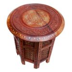 CraftyKart Sheesham Wooden Round Shape Hand Carving Foldable Coffee Stool