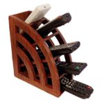 Wooden Remote Control Storage Holder Stand Organizer Rack with Simple Design (Brown)