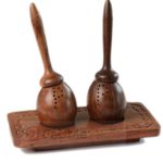 Unique Slanting Salt & Pepper Shaker with Tray in Sheesham Wood - Salt and Pepper Mixer Table Top Dinning Table Accessories