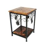 Wooden and Wrought Iron Side End Coffee Table ( Color - Walnut )