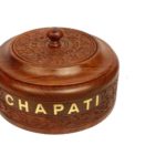 CRAFTYKART Wooden Handcrafted Chapati Box Handmade Stainless Steel Casserole with Engraved Design for Kitchen | Serving Food | Chapati |  9 Inch.