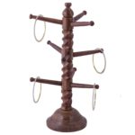CRAFTYKART Handicraft Handmade Wooden Tree Type Bangle Holder Jewelry Stand for Women and girls, 13 Inches (Brown- Twisted)