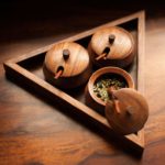 Triangular Wooden Jars Set with Tray & Spoon in Sheesham Wood (50 ML) For Spices and Pickle