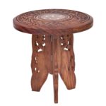 Wooden Carved End Table | Brown ( Size : 23 cm x 23 cm x 25 cm )