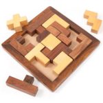 PEBBLE CRAFTS Handmade Wooden Square Jigsaw/Puzzle Board- Wooden Toy Game - Brain Teaser | Desk Decor | Wooden Puzzles for Kids