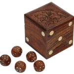 Handmade Wooden 5 Dice Set with Storage Box 20MM D6 Gaming Dice, Brown ( Carved )