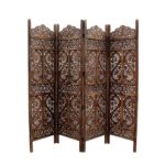 Handcrafted 4 Panel Wooden Room Partition & Room Divider (Brown)