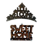 CRAFTYKART Handcrafted Wooden Key Hanger Welcome and Sweet Home