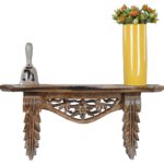 Wooden Hand Carved Antique Wall Shelf for Living Room | Brown