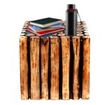 Wooden Handcrafted Square Shape Stool/Table Natural Wood Logs Smooth Finish (16x16x16-inch, Brown)