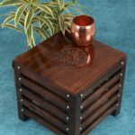 Wooden Square Antique Finish Stool for Living Room Side Table (12 Inch, Brown)