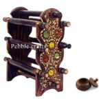 CRAFTYKART Wooden Bangle Holder Jewellery Stand with 6 Rods and Sindoor Box