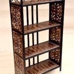 Floor Standing Multipurpose Wooden And Wrought Iron Utility Storage Shelf Rack With 4 Shelves Organizer