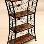 Floor Standing Multipurpose Wooden and Wrought Iron Utility Storage Shelf Rack with 4 Shelves Organizer