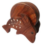 Pebble Crafts Wooden Handmade Fish Shaped Set of 6 with Decorative Holder Tabletop Coasters for Tea Coffee Cups Mugs Beer Cans Bar Glass Indian Handicrafts