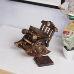 CRAFTYKART Wooden Handmade Small Chair Shaped Set of 6 with Decorative Holder Tabletop Coasters for Tea Coffee Cups Mugs Beer Cans Bar Glass Indian Handicrafts