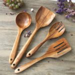 Pebble Crafts Handmade Wooden Non-Stick Serving and Cooking Spoon Kitchen Tools Utensil, Set of 4