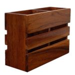 CRAFTYKART Wooden Rectangular Cutlery Holder and Pen Holder for Kitchen Dining and Study Table Flatware Caddy, ( Brown)