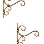 Pebble crafts Golden Antique Wrought Iron Wall Bracket for Bird Feeders & Houses Planters Lanterns Wind Chimes Hanging Baskets Ornaments String Lights - Set of 2