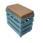 Pebble Crafts Wooden Storage Stool with Cushion - Multi Functional Collapsible, Magazine, Books Holder (Medium, Blue)