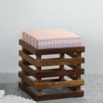 Pebble Crafts Wooden Stool with Cushion In Walnut Finish  (Medium)