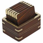 Craftykart Wooden Drink Coasters Wood Table Coaster Set of 6 for Tea Cups Coffee Mugs Beer Cans Bar Tumblers and Water Glasses