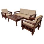 Sheesham Wood 5 Seater Sofa Set for Living Room (Walnut Dark Brown)