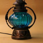 Craftykart Decorative Wooden Electric Hanging Table Lamp Holder Lantern with TurquoiseChimney, 9x9x18cm