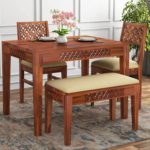 CRAFTYKART Solid Sheesham Wood Dining Table Set with 2 Chair & 1 Bench for Livinng Room Dining Set | (Finish Color- Honey)