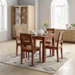 CRAFTYKART Wood Dining Table 4 Seater | Four Seater Dininng Table with Chairs | Dining Room Sets for Home & Restaurant | Solid Wood, Honey Finish