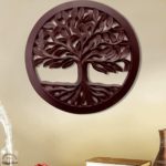 CRAFTYKART Hand Crafted Antique Green Finished Round Wooden Wall Decor Wall Panel for Living Room, Bedroom, Hallway, Office Life of Tree (size - 16 inches) (Brown)