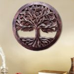 CRAFTYKART Hand Crafted Antique Green Finished Round Wooden Wall Decor Wall Panel for Living Room, Bedroom, Hallway, Office Life of Tree (size - 16 inches) (Copper)