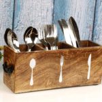 CRAFTYKART Wooden Kitchen Utensil Holder With 3 Compartments Wood Utensil Organizer for Cutlery, Napkins, Cups Caddy Organizer | 10.5 X 3.5 Inch